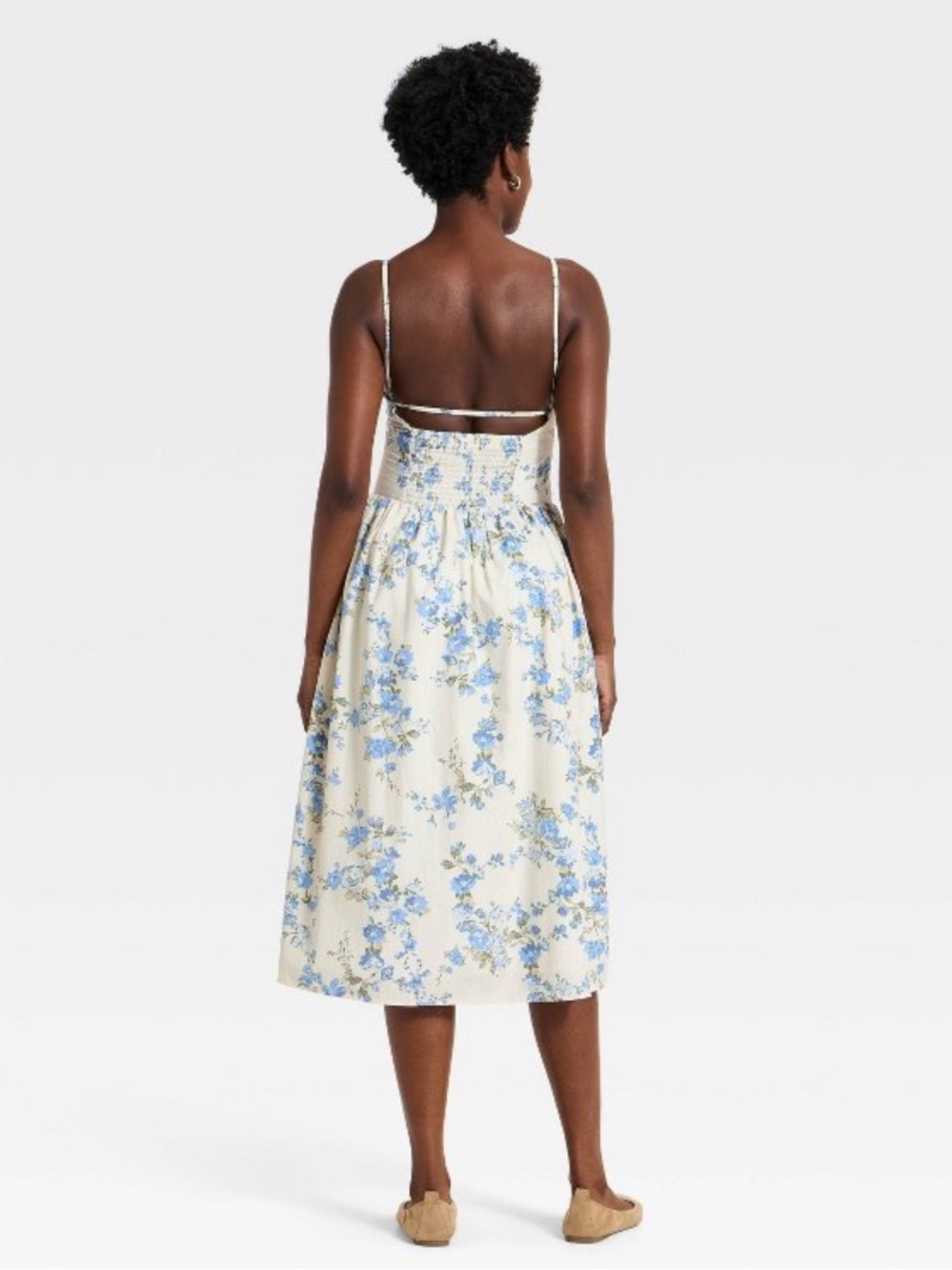 Target Cream Midi Dress with Blue Floral Print - Picture 2 of 3